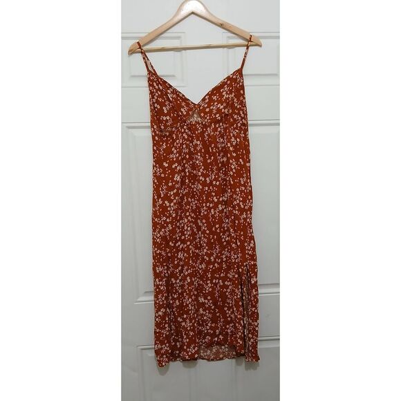 Cotton on womens large rust cinnamon viscose silk slip dress floral vacation - Picture 5 of 9